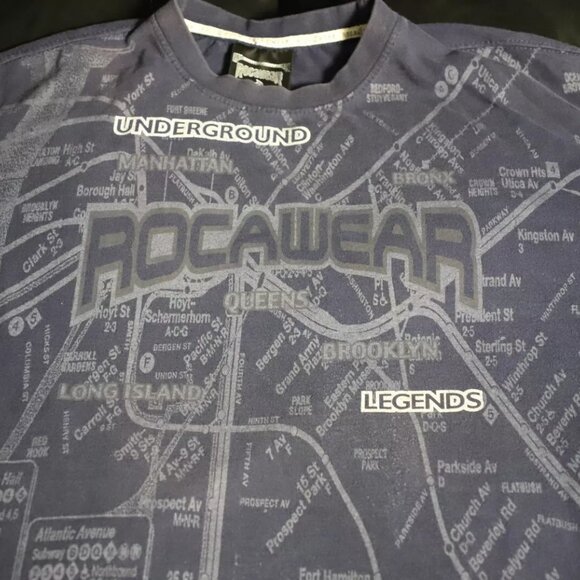 Vintage Rocawear T-Shirt Men XL Blue All Over NYC Map Underground Graphic Cotton - Picture 3 of 8